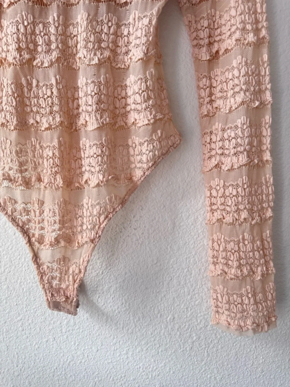 Free People Angelina Bodysuit Lace & Mesh Long-Sleeve Bodysuit M FLAWS